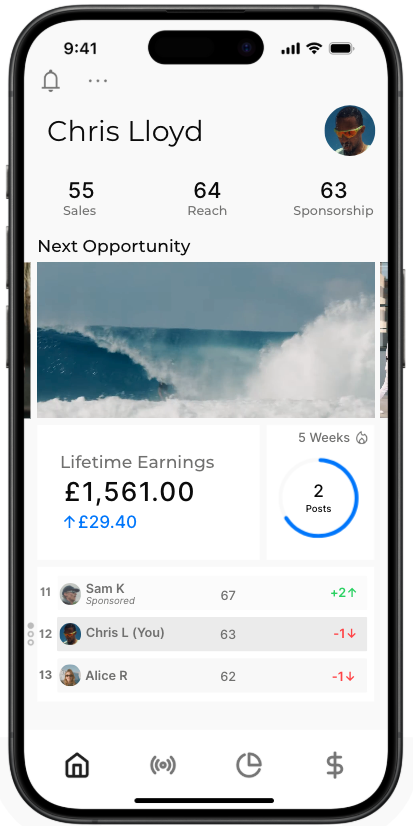Sponsable app homepage preview